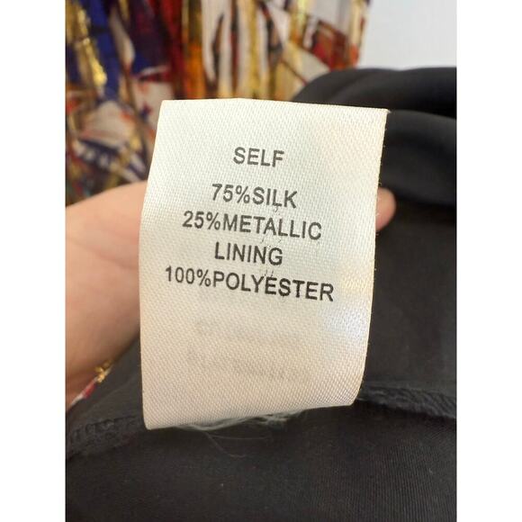 Vintage Oleg Cassini Silk Maxi Dress Gown Multicolor Metallic Beaded Eclectic 10 - Picture 10 of 13